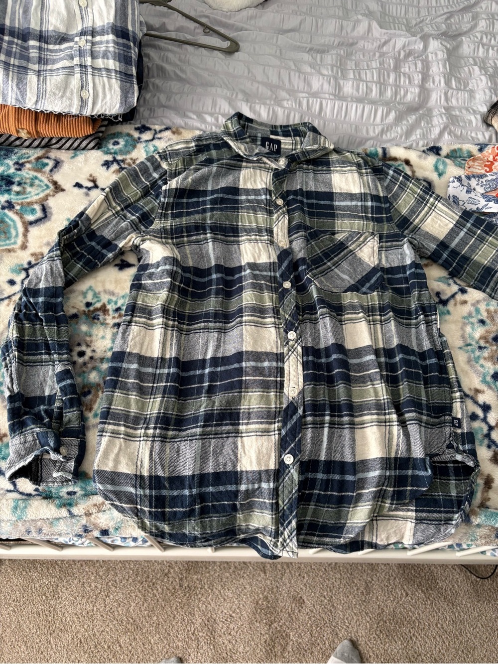 GAP Navy, Cream & Olive Plaid Button-Down Shirt